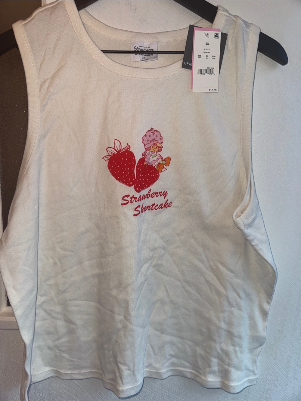 Grayson Threads White Tank Top with Red Strawberry Graphic
